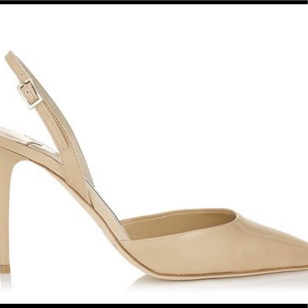 JIMMY CHOO Patent Leather Slingbacks, Nude, 37.5